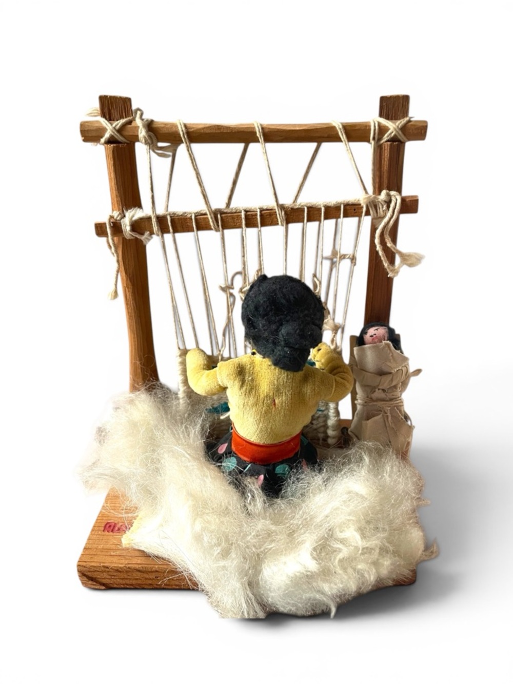 Vintage Navajo Woman & Baby Native American Handmade Doll Loom Weaving Real Wool